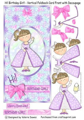 Hi! Birthday Girl! - Vertical Foldback Card with Decoupage