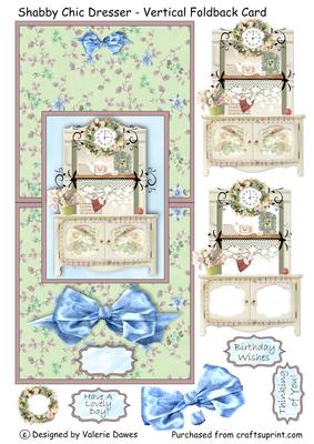 Shabby Chic Dresser - Vertical Foldback Card