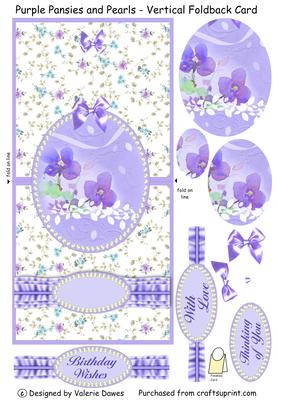 Purple Pansies and Pearls - Vertical Foldback Card