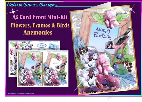 A5 Card Front - FLOWERS, FRAMES & BIRDS Anemonies