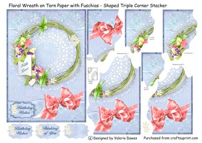 Floral Wreath with Fuschias - Shaped Triple Corner Stacker