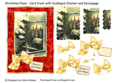 Christmas Piano Card Front - Scalloped Stacker & Decoupage