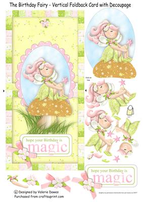 The Birthday Fairy - Vertical Foldabck Card with Decoupage