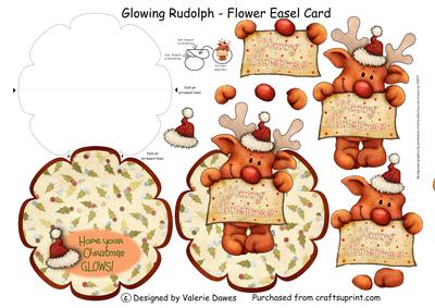Glowing Rudolph - Flower Easel Card or Topper