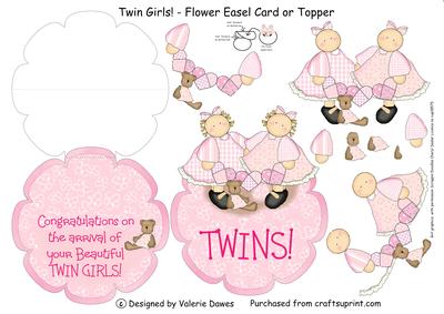 Twin Girls! - Flower Easel Card or Topper