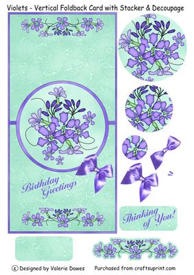 Violets - Vertical Foldback Card with Stacker & Decoupage