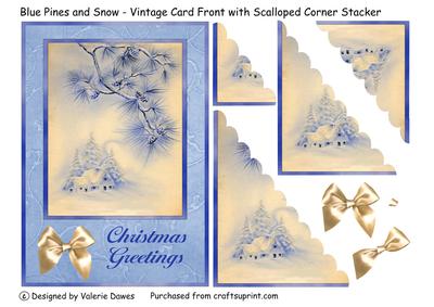 Blue Pines and Snow - Vintage Card Front with Corner Stacker