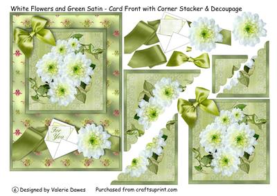 White Flowers & Green Satin with Corner Stacker & Decoupage