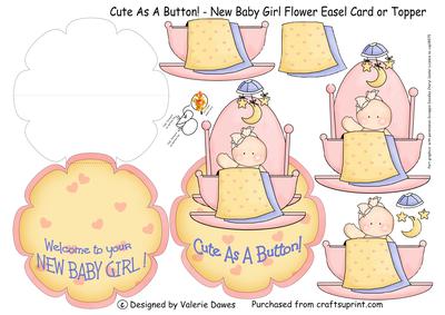 Cute as a Button - New Baby Girl Flower Easel Card or Topper