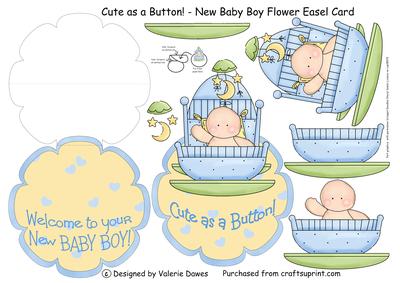 Cute as a Button! - New Baby Boy Flower Easel Card