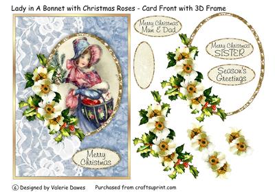 Lady in a Bonnet with Christmas Roses - Card Front