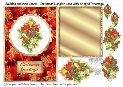 Baubles & Pine Cones - Christmas Dangler Card with Pyramid