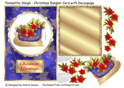 Poinsettia Sleigh - Christmas Dangler Card with Decoupage