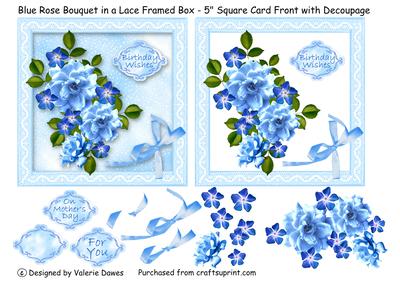 Blue Bouquet in a Lace Framed Box - 5" Square Card Front