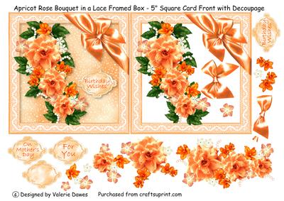 Apricot Bouquet in Lace Framed Box - 5" Square Card Front