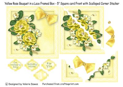 Yellow Bouquet in Lace Framed Box-5" Square Corner Stacker