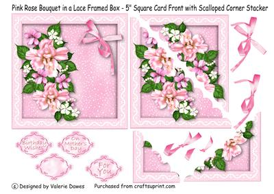 Pink Bouquet in a Lace Framed Box - 5" Square Stacker