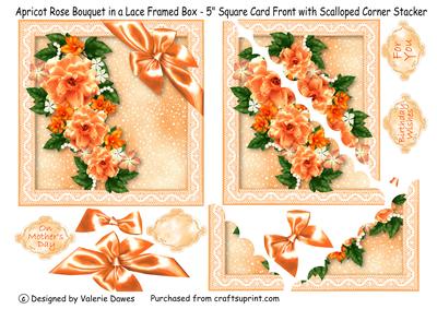 Apricot Bouquet in Lace Framed Box - 5" Square Stacker Card