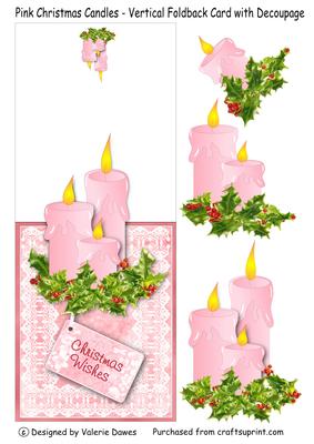 Pink Christmas Candles - Vertical Foldback with Decoupage