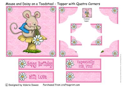 Mouse & Daisy on a Toadstool - Topper with Quatro Corners