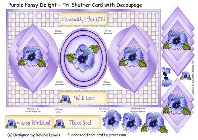 Purple Pansy Delight - Tri Shutter Card with Decoupage