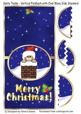 Santa Teddy - Vertical Foldback with Oval Wavy Side Stackers