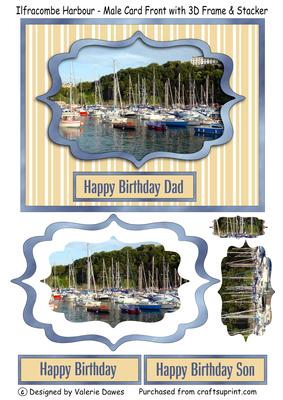 Ilfracombe Harbour - Male Card Front with 3D Frame & Stacker