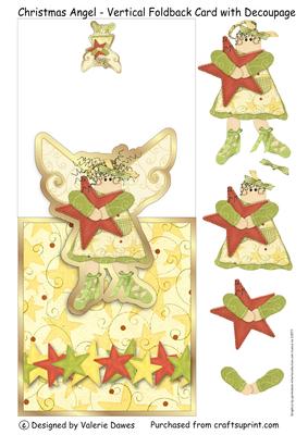 Christmas Angel - Vertical Foldback Card with Decoupage