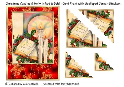 Christmas Candles & Holly in Red & Gold with Corner Stacker