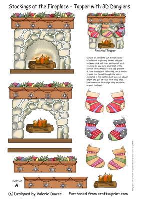 Stockings at the Fireplace - Topper with 3D Danglers