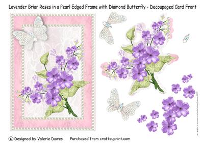 Lavender Briar Roses in Pearl Edge Frame & Diamond Butterfly