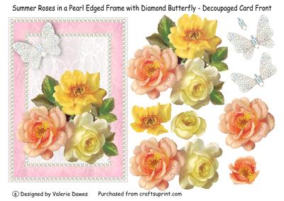 Summer Roses in Pearl Edged Frame & Diamond Butterfly