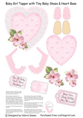 Baby Girl Topper with Tiny Baby Shoes and Heart Base