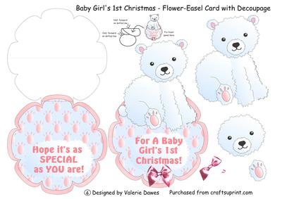 Baby Girl's 1st Christmas - Flower-easel Card with Decoupage