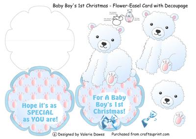 Baby Boy's 1st Christmas - Flower-easel Card with Decoupage
