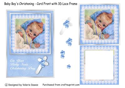 Baby Boy's Christening - Card Front with 3D Lace Frame