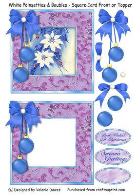 White Poinsettias & Baubles - Square Front or Topper