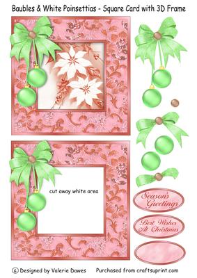 Baubles & White Poinsettias - Square Front or Topper