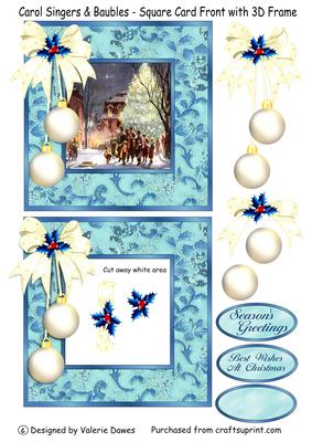 Carol Singers & Baubles - Square Front or Topper