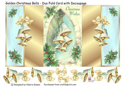 Golden Christmas Bells - Duo Fold Card with Decoupage