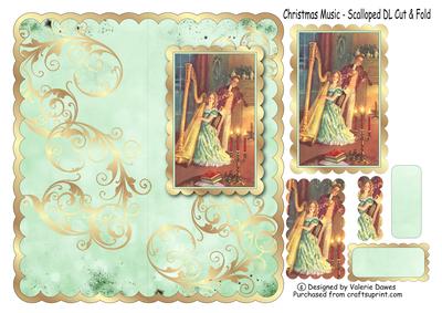 Christmas Music - Scalloped Dl Cut & Fold Card with Pyramid