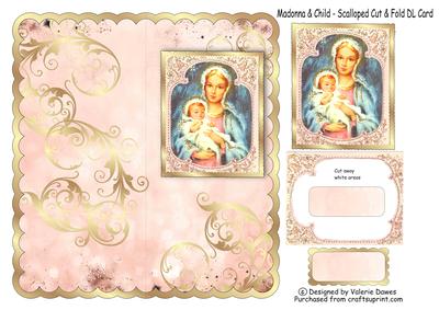 Madonna & Child - Scalloped Cut & Fold Dl Card with 3D Frame