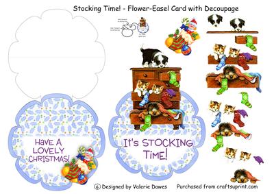 Stocking Time! - Flower-easel Card with Decoupage