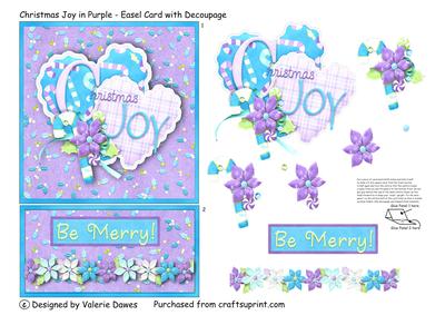 Christmas Joy in Purple - Easel Card with Decoupage