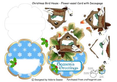 Christmas Bird House - Flower-easel Card with Decoupage