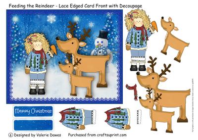 Feeding the Reindeer - Lace Edged Card Front with Decoupage