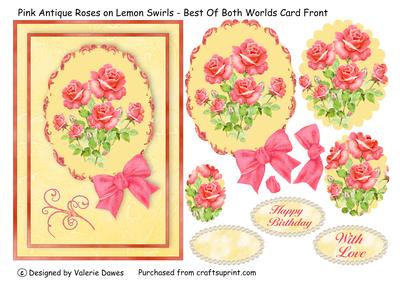 Pink Antique Roses on Lemon Swirls - Best of Both Worlds