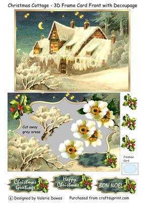 Christmas Cottage - 3D Frame Card Front with Decoupage