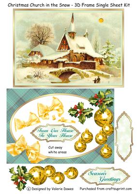 Christmas Church in the Snow - 3D Frame Single Sheet Kit