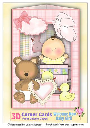 3D Corner Card Kit - Welcome New Baby Girl